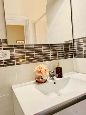 a bathroom with a white sink and a mirror at Mama Roma Domus in Rome