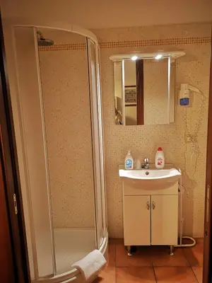 a bathroom with a shower and a sink at Vecchia Roma Resort in Rome