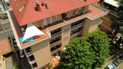 an overhead view of a building with a red roof at Villa Angeli in Rome