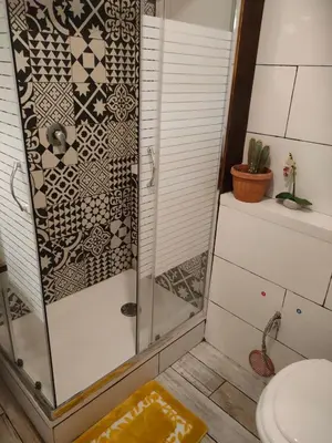 a bathroom with a shower and a toilet at Roma Trastevere Station in Rome