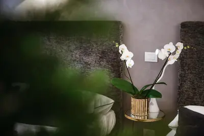a vase with white flowers on a table in a room at EBL LUXURY HOME in Rome