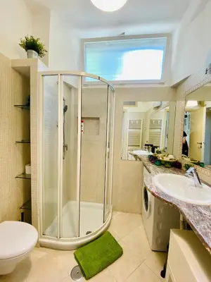 a bathroom with a shower and a toilet and a sink at Vatican Town House in Rome