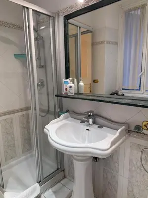 a bathroom with a sink and a shower at Glamour Center Of Rome in Rome