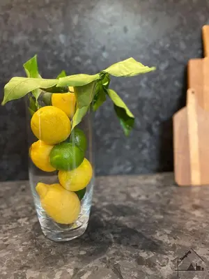 a glass vase filled with lemons and a plant at Charme apartment with Spa in Piazza del Popolo in Rome