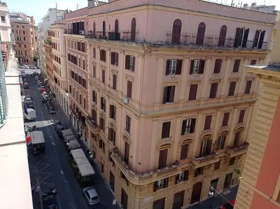 an aerial view of a building in a city at Rome Travellers Hotel in Rome