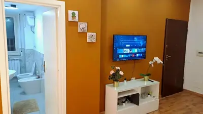a bathroom with a television on a wall with a toilet at Appia Avenue 639 in Rome