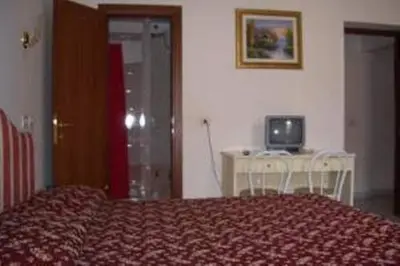 a bedroom with a bed and a table with a television at Hotel Euro Quiris in Rome