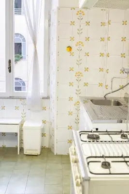 a kitchen with a sink and a stove top oven at Amici di Roma in Rome