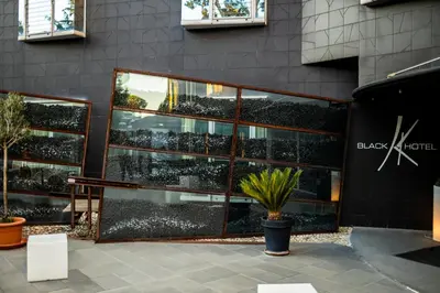 a building with glass windows and a potted plant at Black Hotel in Rome