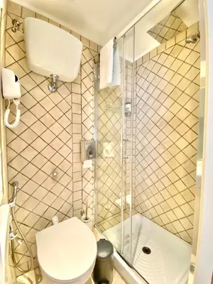 a bathroom with a toilet and a shower at Roome B&B in Rome