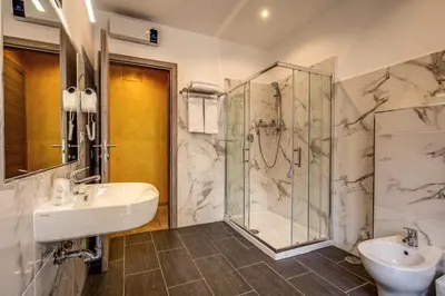 a bathroom with a sink and a shower at Hotel Osimar in Rome