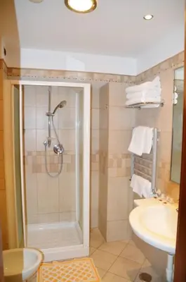 a bathroom with a shower and a sink at Hotel Moscatello in Rome