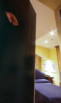 a bedroom with a bed and a mirror at Hotel Canova in Rome