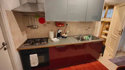 a small kitchen with a stove and a sink at Sergio Tourist Rental close Tiburtina Station in Rome