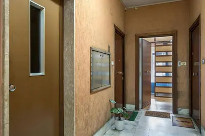a hallway with two doors and a potted plant at LALY LOVE in Rome