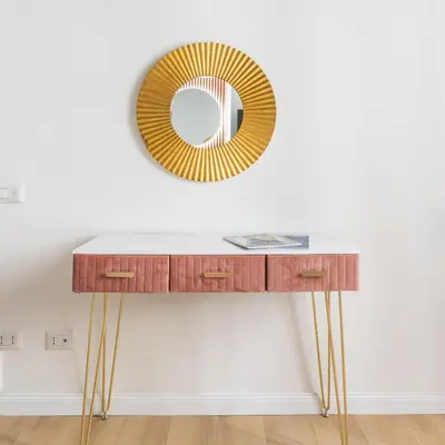a dressing table with a mirror on a wall at LABICANA Apt - Colosseum in Rome