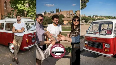 a group of people posing for a picture next to a van at Nora's Home, Charmy Apt in the Heart of Trastevere in Rome