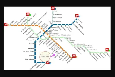 a map of a subway line with a purple dot at l'altra casetta dei Quintili in Rome