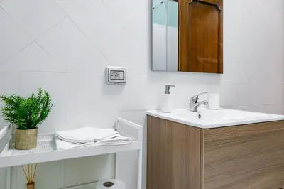 a bathroom with a sink and a toilet and a mirror at St. Peter Vatican Home in Rome