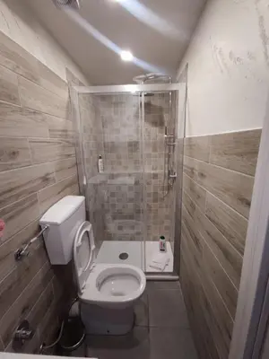 a small bathroom with a toilet and a shower at Style House 74 in Rome