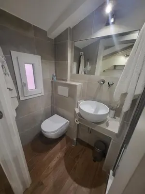 a bathroom with a white toilet and a sink at The Fox Cove in Rome