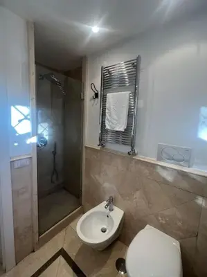 a bathroom with a toilet and a shower and a sink at Residenza Morlupo (Fleming) in Rome